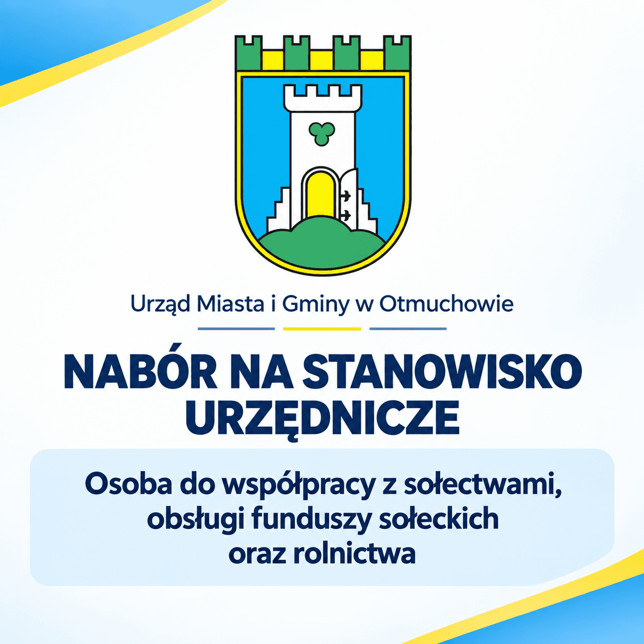 Urząd Miasta i Gminy w Otmuchowie szuka pracownika do obsługi sołectw, funduszy sołeckich i rolnictwa