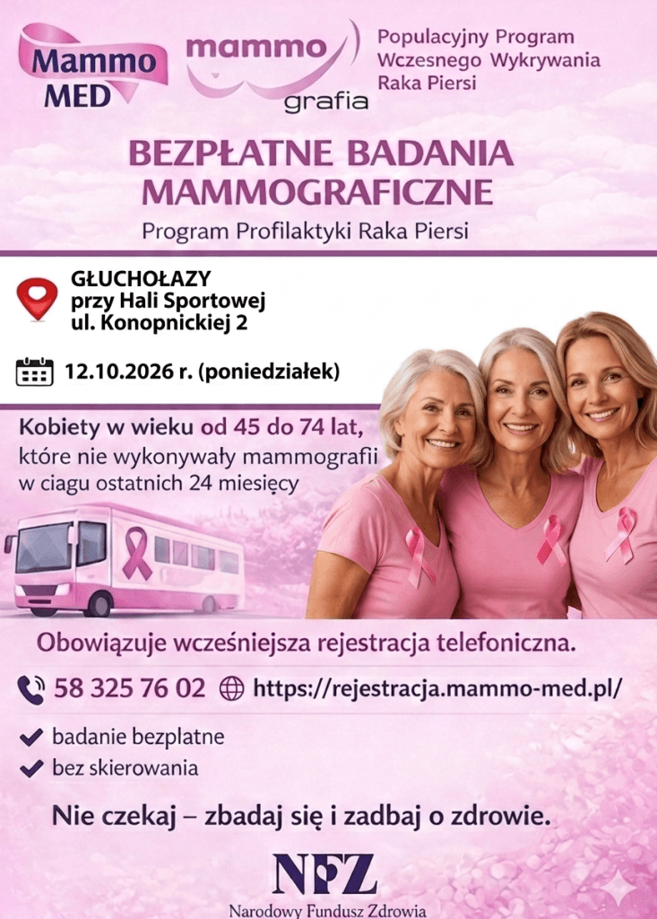 Bezpłatne badania mammograficzne w Głuchołazach – 12 października przy Hali Sportowej