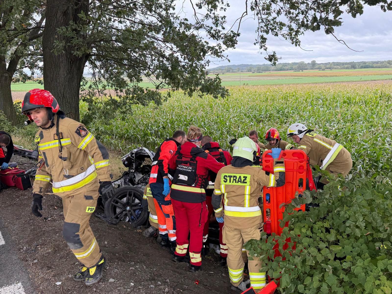 Kierowca zabrany śmigłowcem LPR po uderzeniu w drzewo między Kubicami a Bardnem