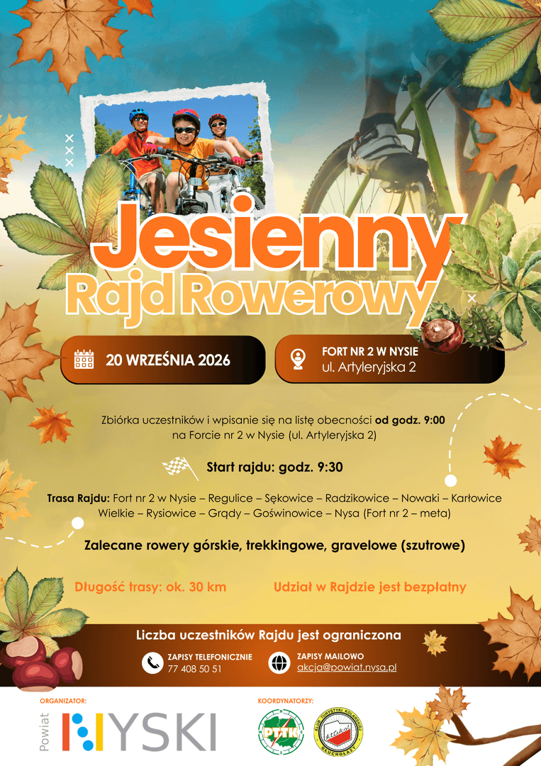 Jesienny Rajd Rowerowy w powiecie nyskim – 20 września, start przy Forcie nr 2