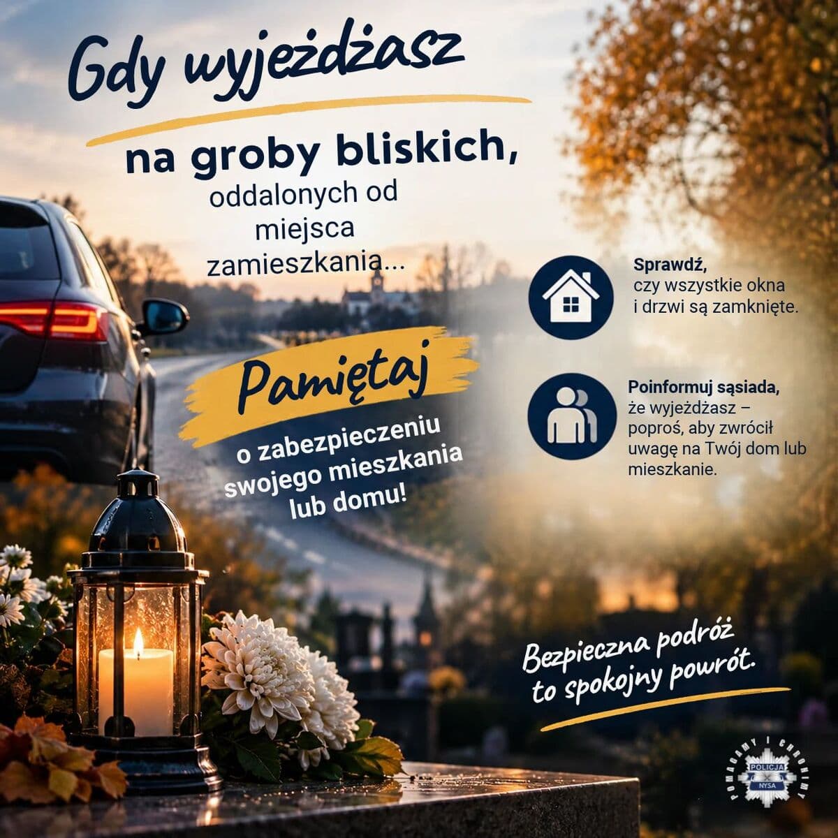 KPP Nysa apeluje o ostrożność podczas odwiedzin cmentarzy w Dniu Wszystkich Świętych