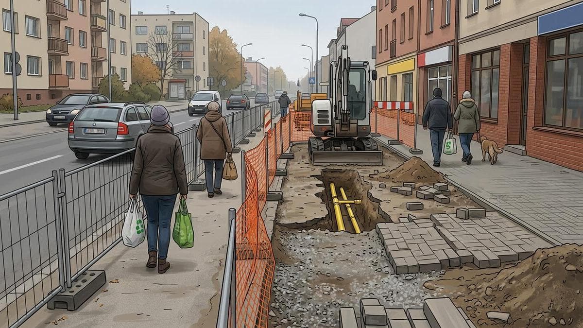 Budowa sieci gazowej przy ul. Prudnickiej w Nysie powoduje zwężenia chodnika
