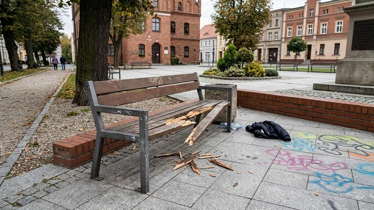 Zniszczona altanka na Placu Partnerstwa w Otmuchowie