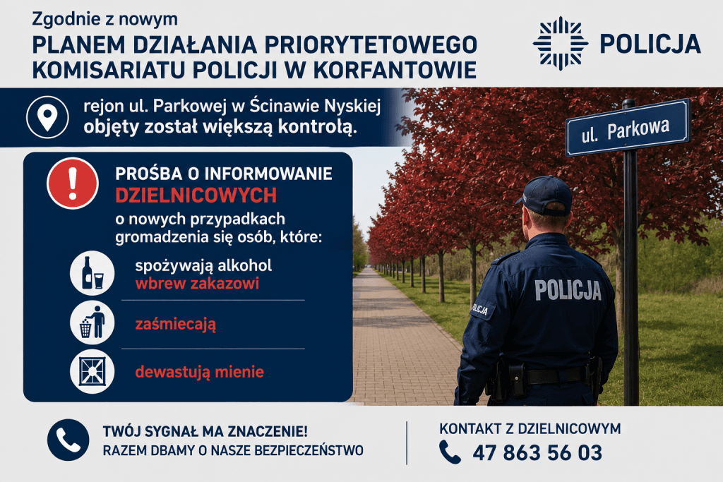 Komisariat Policji w Korfantowie objął ulicę Parkową w Ścinawie Nyskiej zwiększoną kontrolą