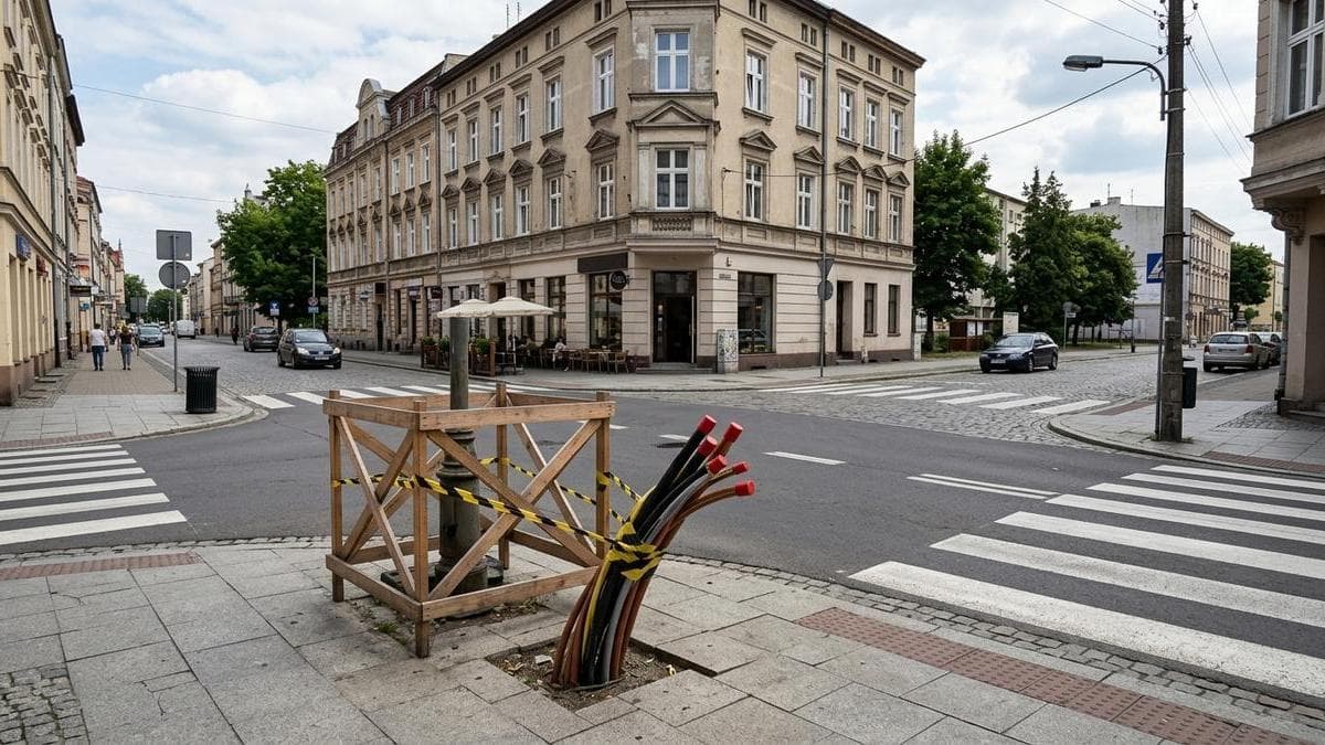 Dwa nieoświetlone przejścia dla pieszych na skrzyżowaniu ulic Żeromskiego i Mickiewicza w Nysie