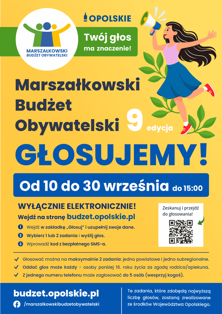 Głosowanie w 9. edycji Marszałkowskiego Budżetu Obywatelskiego Województwa Opolskiego trwa do 30 września